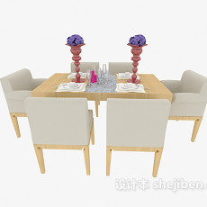 实木简约餐桌椅3d模型下载