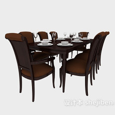 美式棕色家居餐桌3d模型下载
