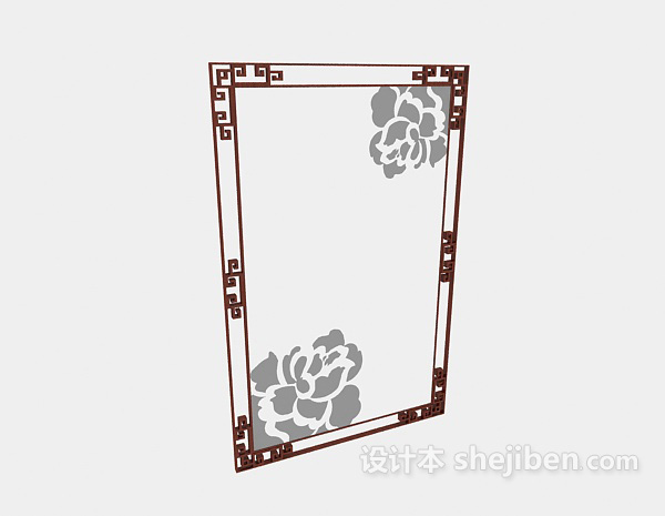 中式花纹玻璃门窗3d模型下载
