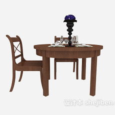 田园实木餐桌椅3d模型下载