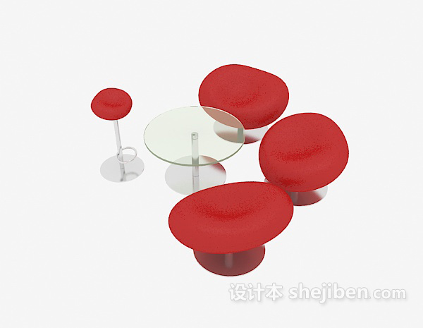 现代风格现代红色休闲桌椅3d模型下载