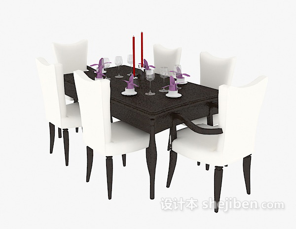 家居实木餐桌椅3d模型下载