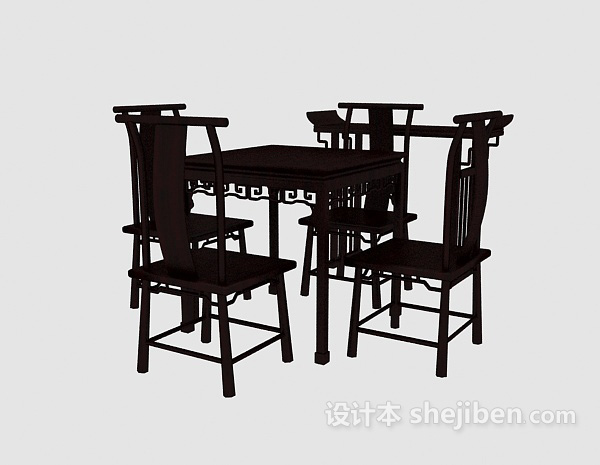 免费中式风格休闲桌椅组合3d模型下载