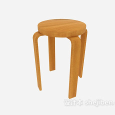 木质圆凳子3d模型下载