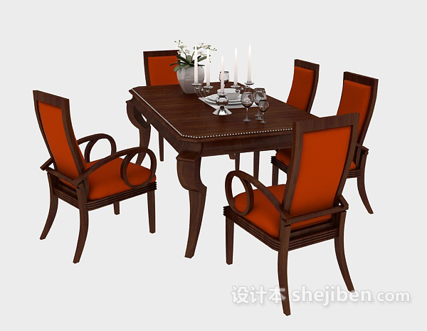 免费传统美式餐桌椅3d模型下载