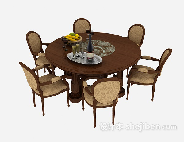 东南亚风格传统典雅餐桌椅3d模型下载