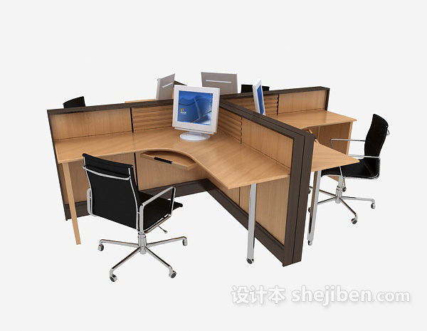 现代风格四人工作桌椅3d模型下载