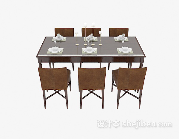 六人家庭餐桌3d模型下载
