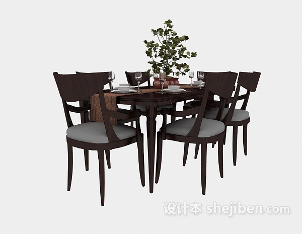 免费美式风格家居餐桌3d模型下载