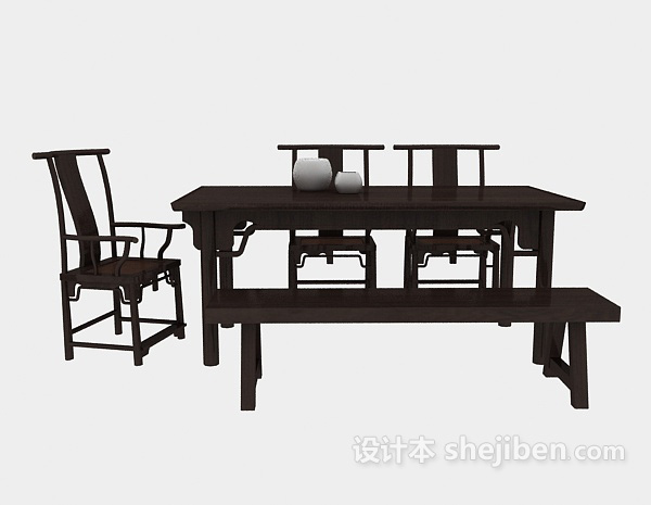 中式风格传统中式餐桌餐椅3d模型下载