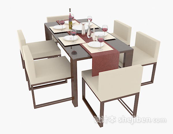 中式风格中式家庭餐桌3d模型下载