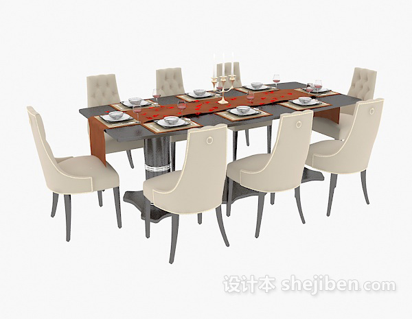 免费欧式家庭餐桌椅3d模型下载