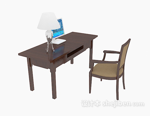 东南亚风格简约家庭书桌3d模型下载