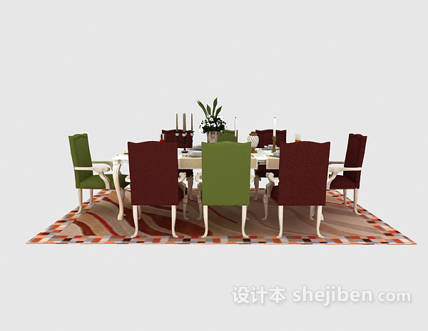 地中海风格精致家庭餐桌3d模型下载