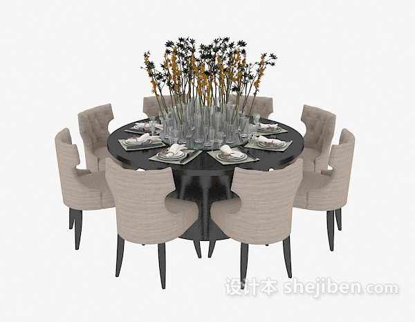 美式圆形餐桌椅3d模型下载