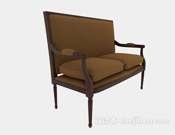 双人实木沙发椅3d模型下载