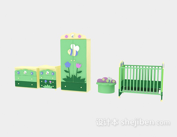 免费婴幼儿床具、衣柜3d模型下载