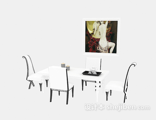 其它美式白色餐桌3d模型下载