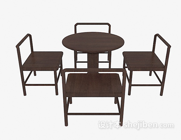 现代风格实木小圆桌椅组合3d模型下载