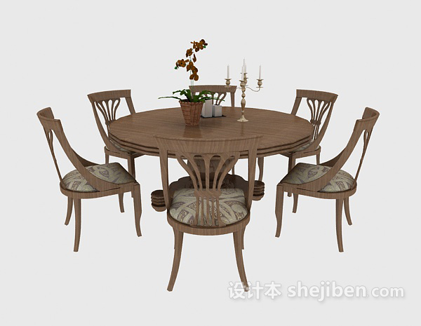 免费简约实木餐桌餐椅3d模型下载