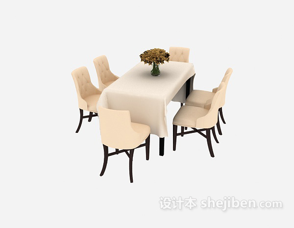地中海风格餐厅实木桌椅3d模型下载