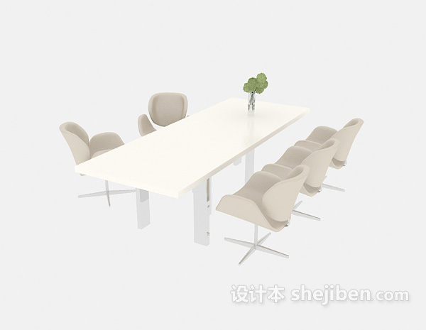 免费白色会议桌3d模型下载