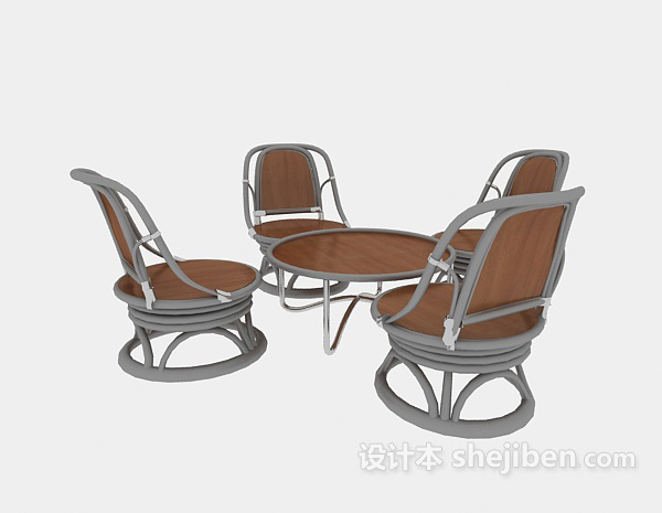 田园风格木质桌椅组合3d模型下载