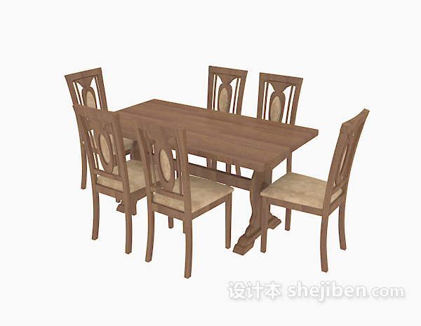 田园风格田园实木桌椅3d模型下载