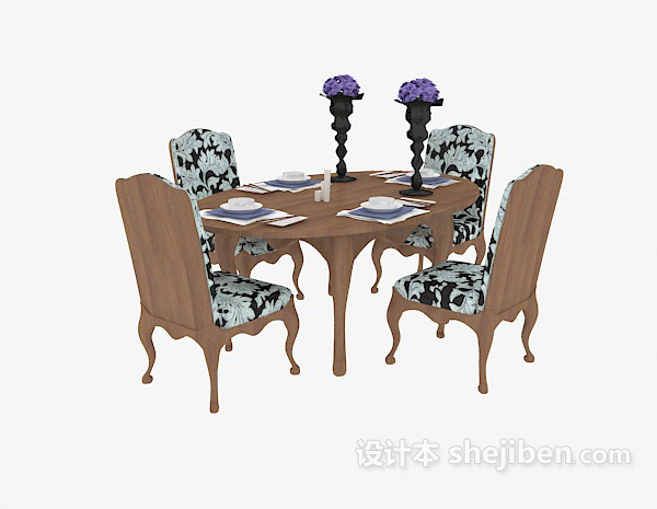 地中海风格家居聚会餐桌椅3d模型下载