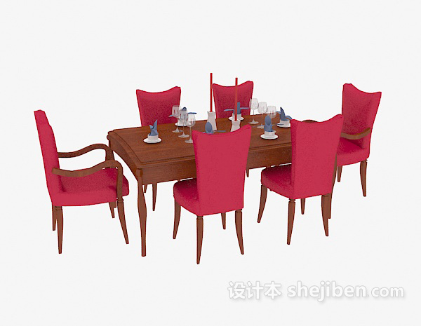 其它美式风格餐桌椅3d模型下载
