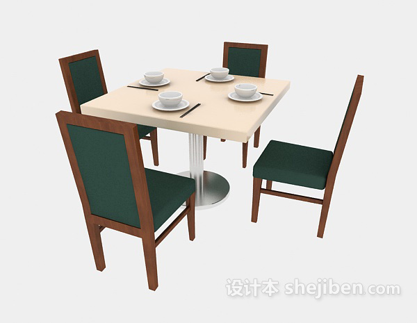 免费四人餐桌餐椅3d模型下载
