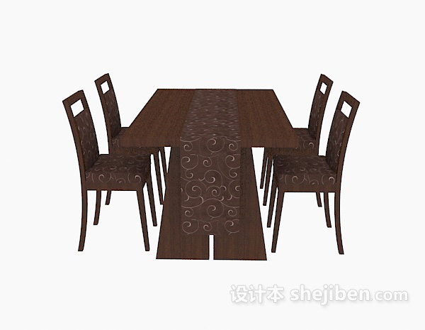 现代风格现代四人实木餐桌3d模型下载