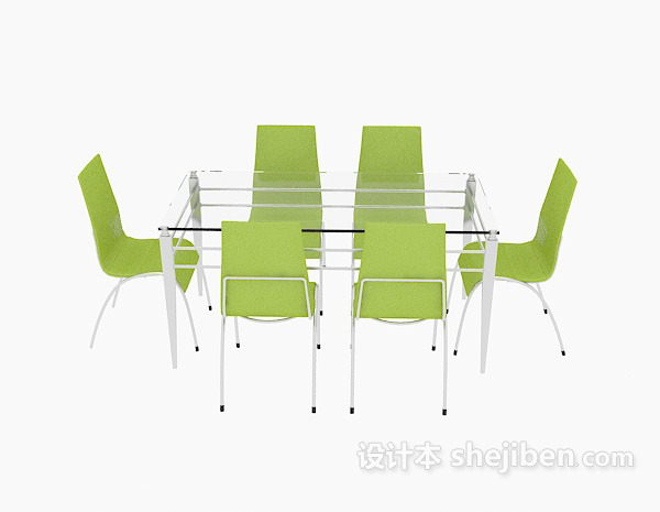 现代风格玻璃桌、不锈钢椅组合3d模型下载