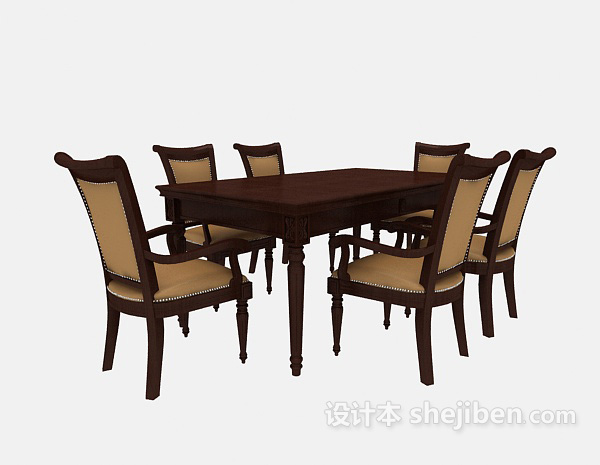 精致美式家居餐桌3d模型下载
