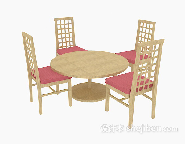 圆形实木桌椅组合