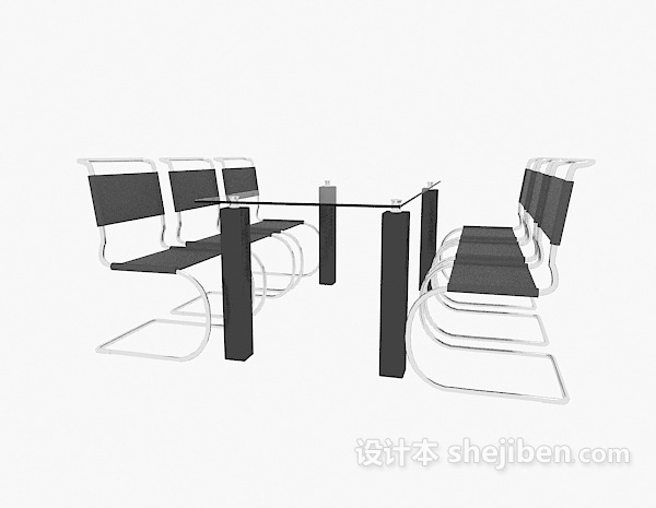免费简约玻璃会议桌椅3d模型下载