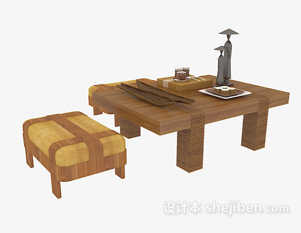 田园茶几桌椅3d模型下载