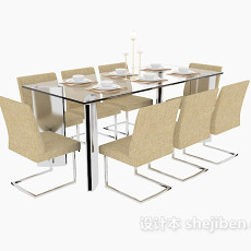 现代玻璃家居餐桌3d模型下载