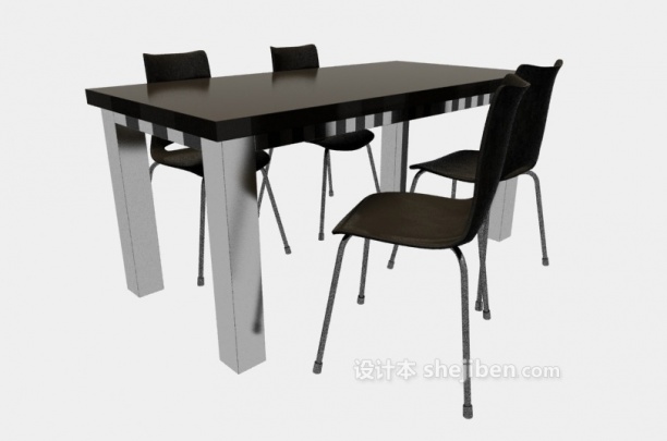 现代风格现代家庭桌椅组合3d模型下载