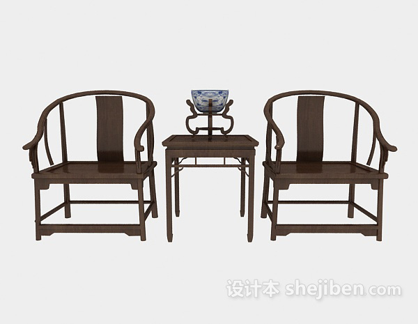 中式风格实木 扶手椅3d模型下载