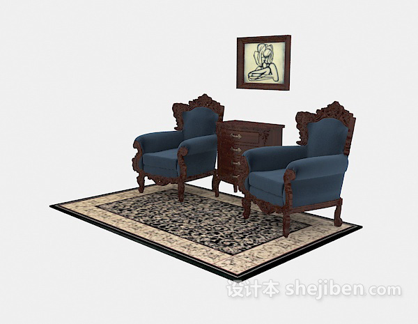 欧式单人沙发组合3d模型下载