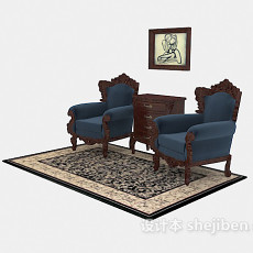 欧式单人沙发组合3d模型下载