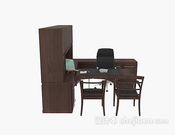 现代风格办公室实木桌椅组合3d模型下载