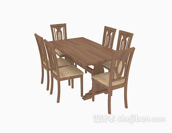 免费田园实木桌椅3d模型下载