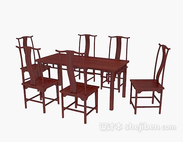 免费中式风格多人桌椅组合3d模型下载