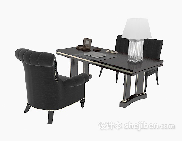 黑色办公桌椅3d模型下载