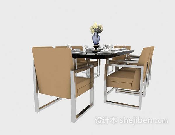 免费简约现代餐桌椅3d模型下载