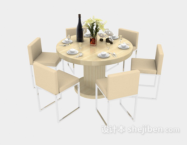 现代风格实木 圆桌3d模型下载