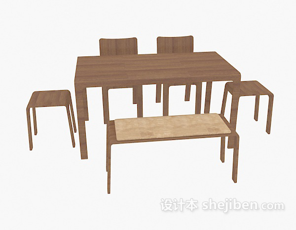 田园实木餐桌椅组合3d模型下载