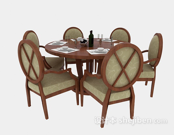 免费美式风格餐桌椅组合3d模型下载
